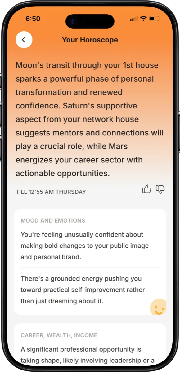 Vaya horoscope screen