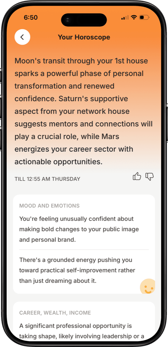 Vaya horoscope screen
