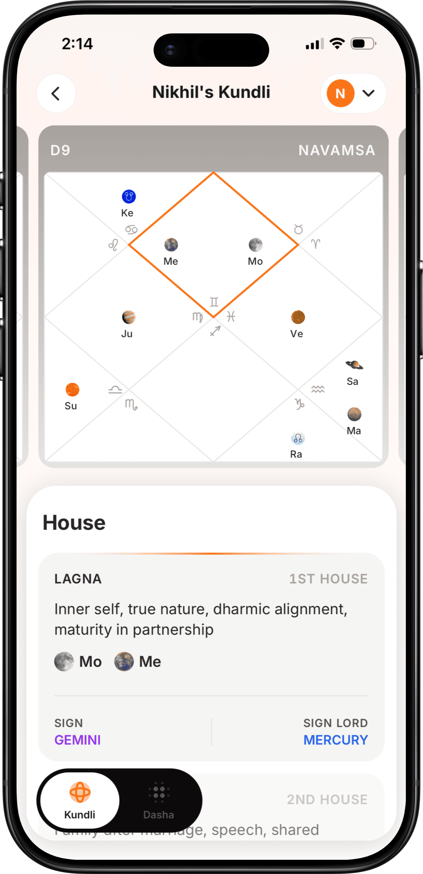 Vaya kundli screen